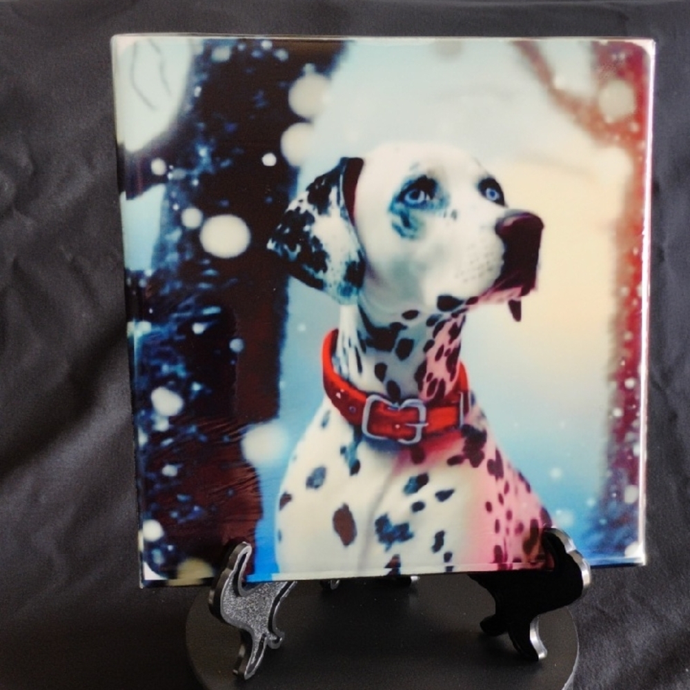Hand Crafted Dalmatian Art with Red Collar